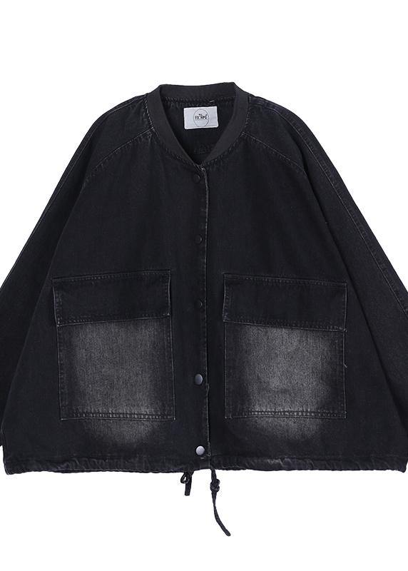 Black Trench Coat Drawstring Hooded Spring Outwear