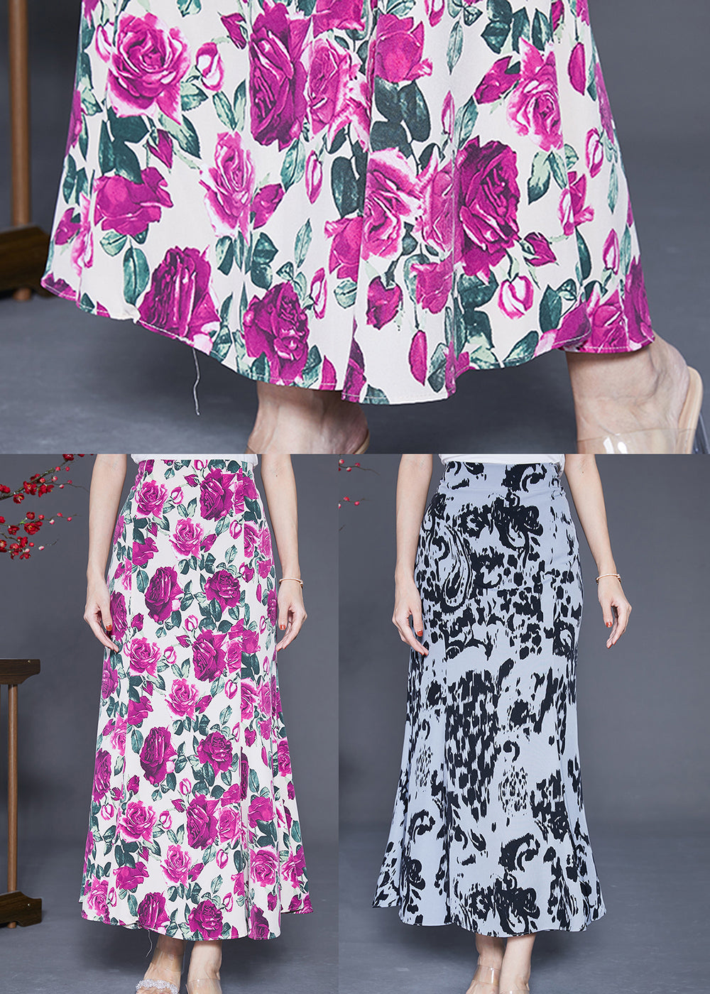 Black Ink and Wash Chiffon Beach Skirt Slim Fit Summer