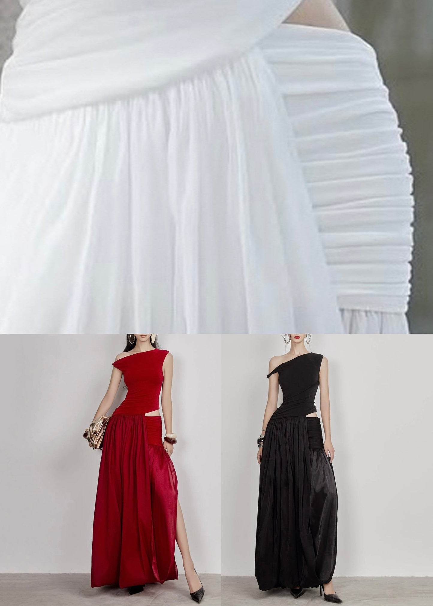 Black Side Open Cotton Long Dress Cold Shoulder Sleeveless