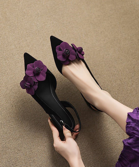 Black Suede Fitted Splicing Sandals Pointed Toe