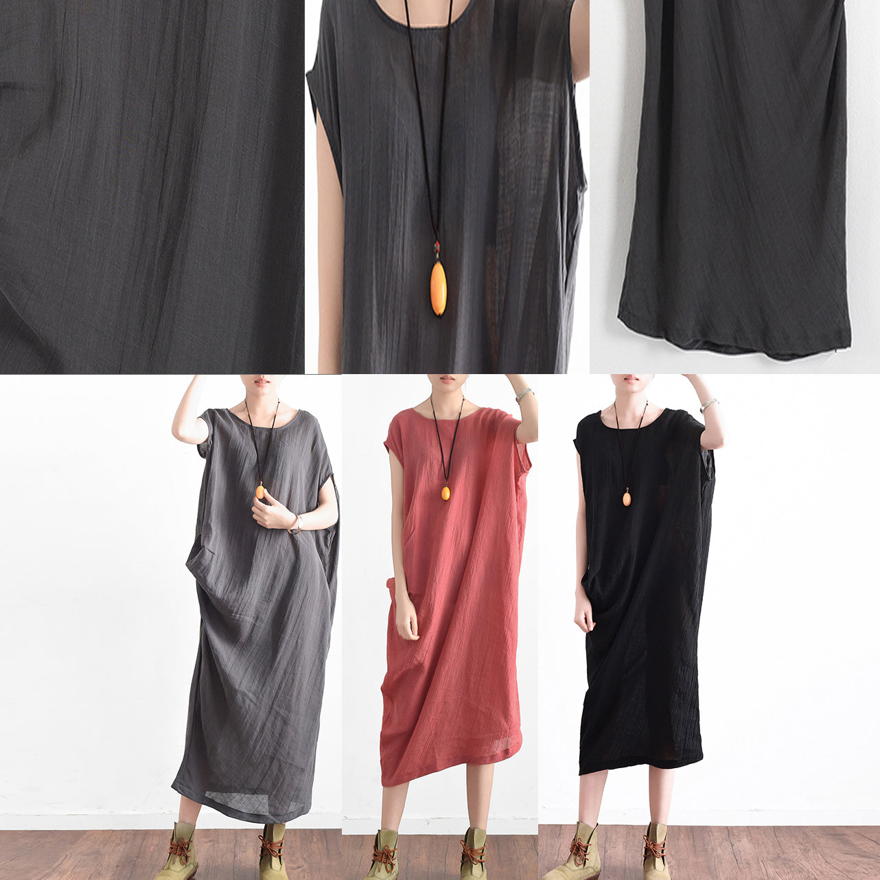 Black Asymmetrical Baggy Linen Summer Dresses Oversized Sleeveless Cotton