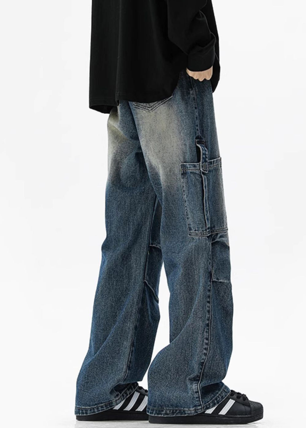 Blue Pockets Original Design High Waist Denim Pants Spring