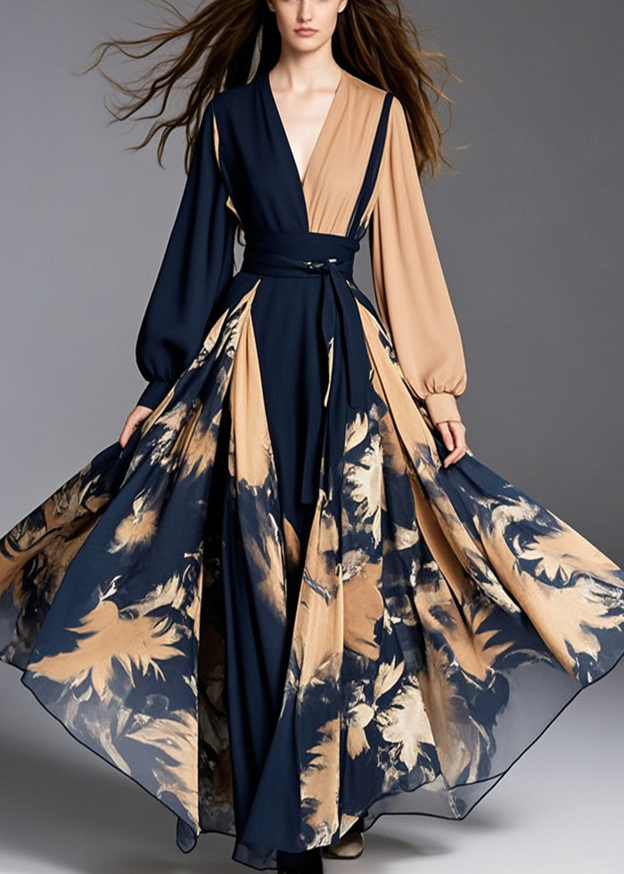 Asymmetrical Patchwork Exra Large Hem Chiffon Cinched Dress Spring