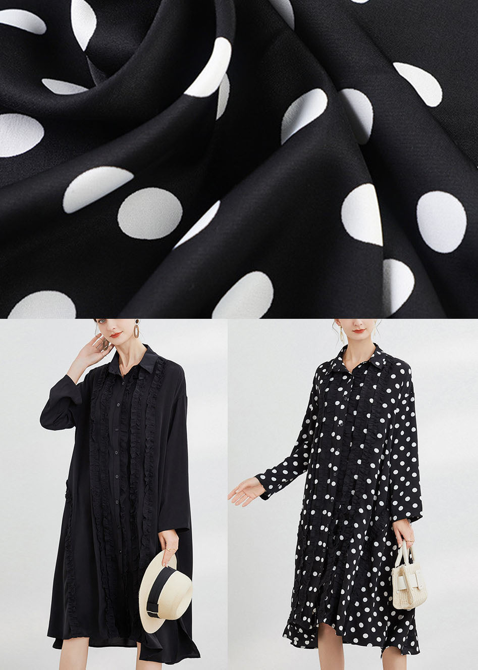 Black Dot Peter Pan Collar Print Shirts Dresses Spring