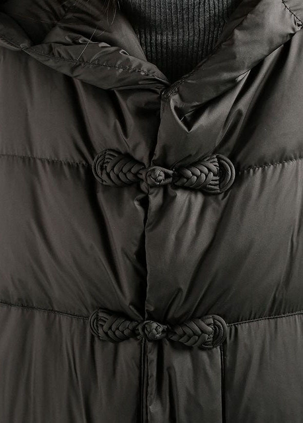 Black Hooded Oriental Button Duck Down Puffers Jackets Winter