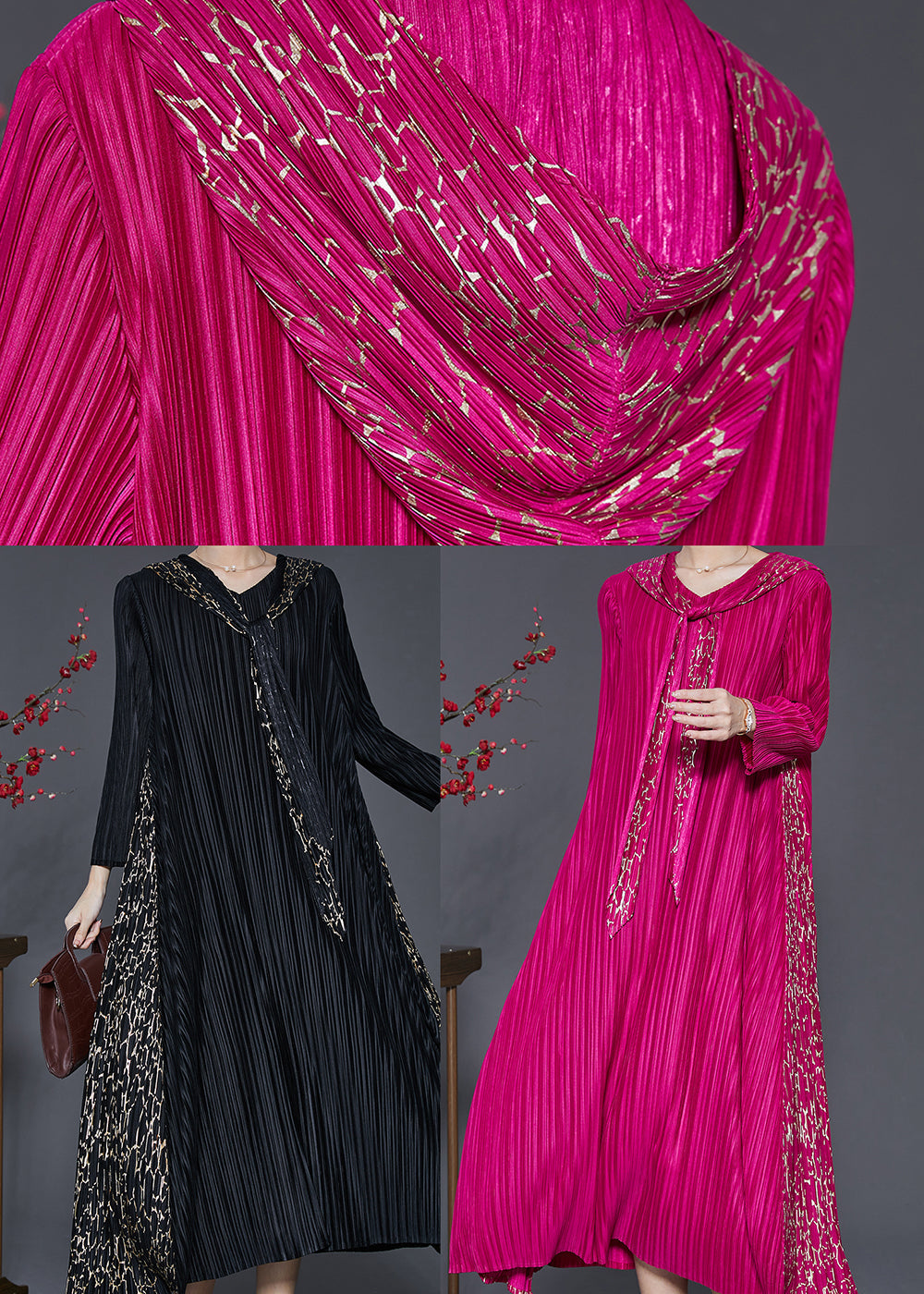 Black Hooded Patchwork Wrinkled Maxi Dresses Spring