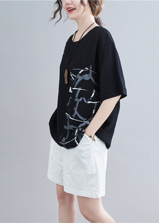 Black Oversized Patchwork Print Cotton Tank Summer
