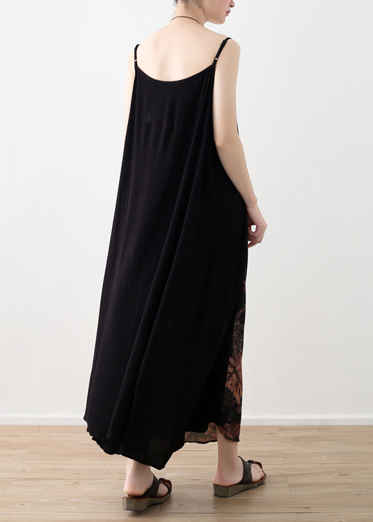 Black Patchwork Chiffon Spaghetti Strap Beach Dress Summer