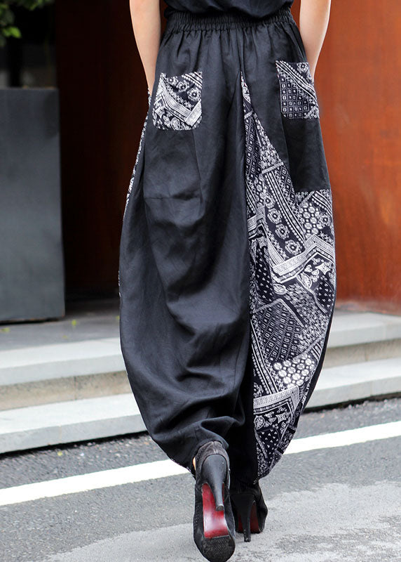 Black Patchwork Print Pants Spring