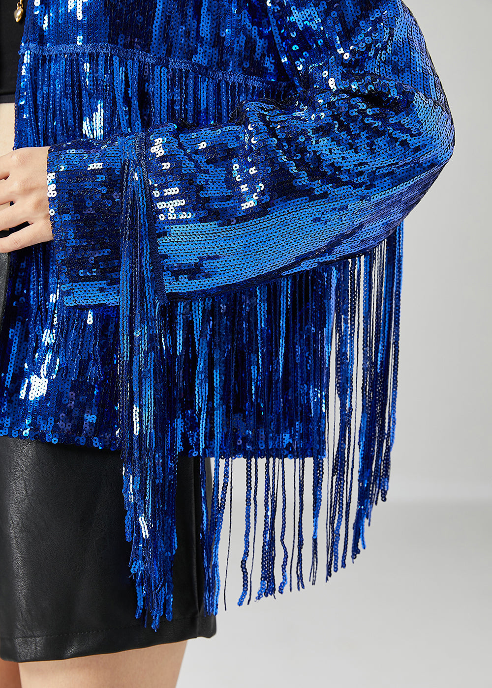Blue Sequins Patchwork Tassel Coats Summer