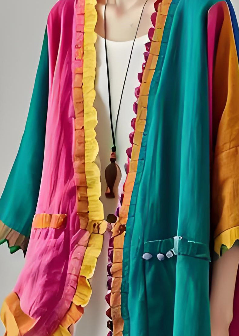 Colorblock Ruffled Patchwork Cotton Cardigan Summer