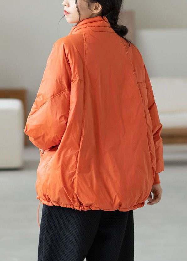 Orange Hooded Drawstring Pockets Duck Down Down Pullover Sweatshirt Winter