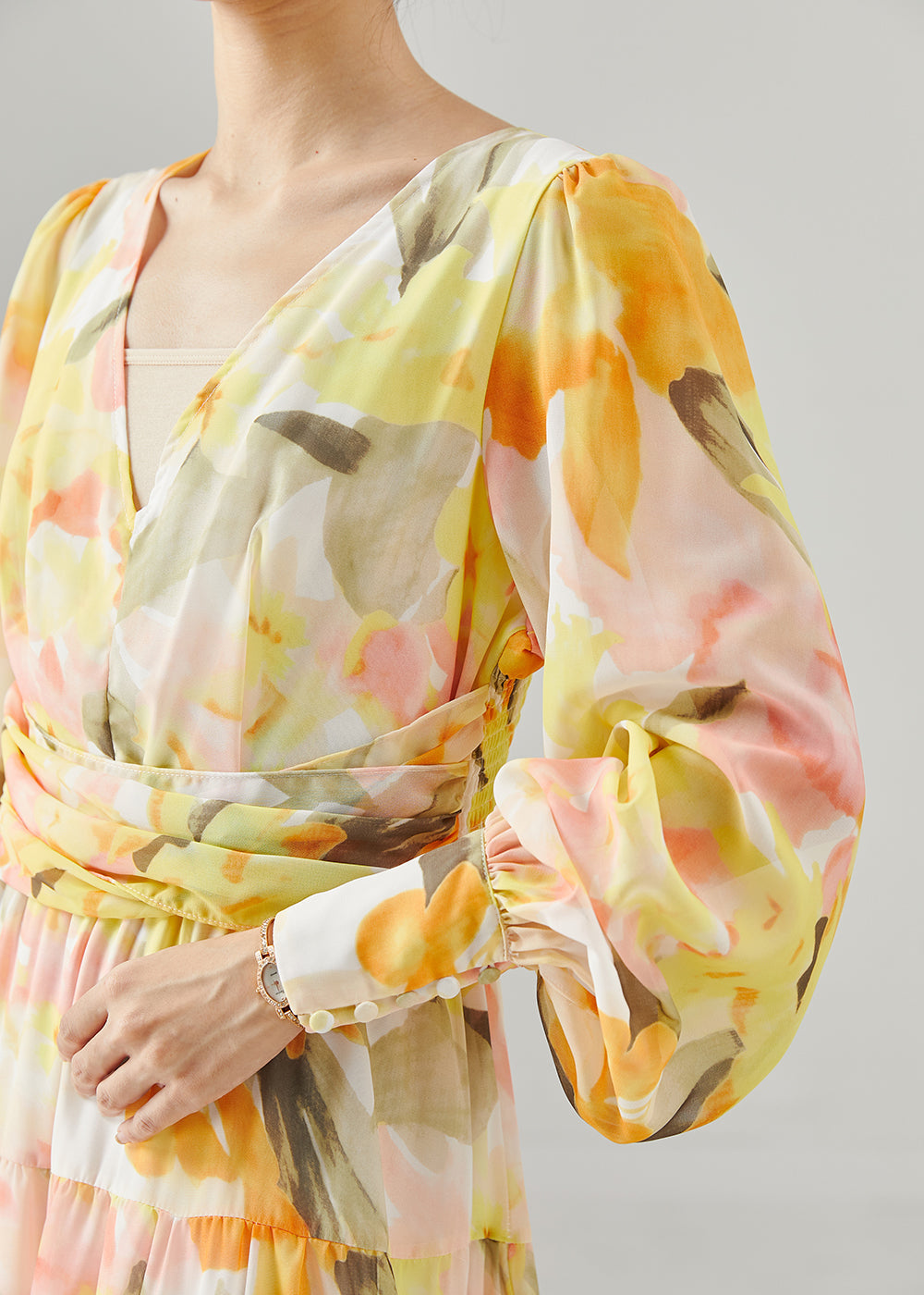 Orange Print Exra Large Hem Chiffon Beach Dress Fall