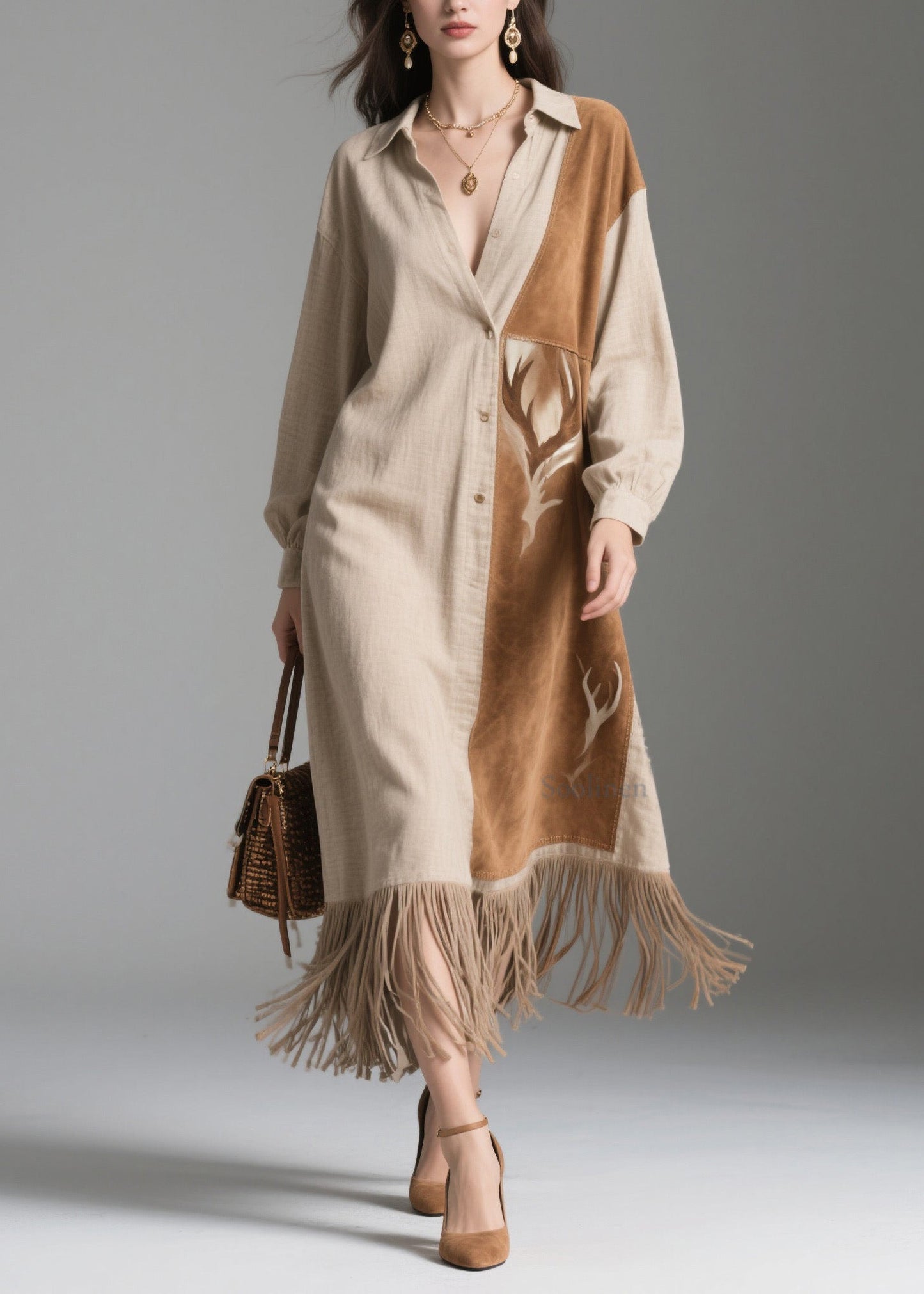 Peter Pan Collar Tassel Patchwork Cotton Dresses Spring