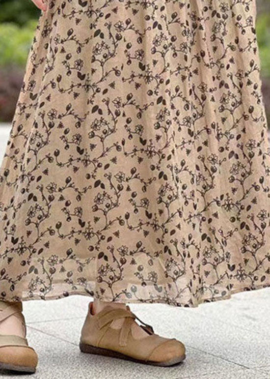 Pink Wrinkled Pockets Print Patchwork Linen Skirts Summer