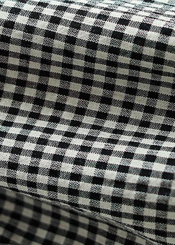 Plaid Elastic Waist Pockets Harem Pants Linen