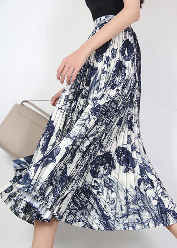 Print Wrinkled High Waist Cotton Skirts Summer