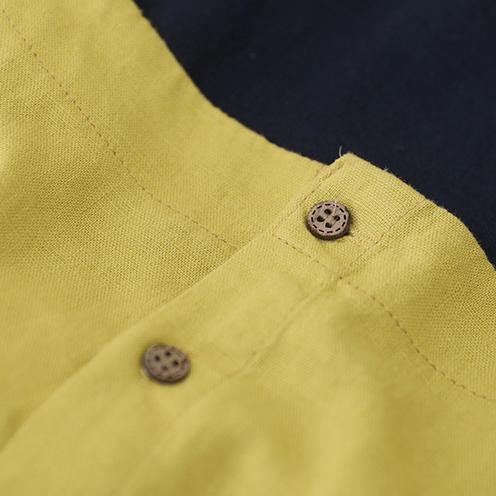 O Neck Lantern Sleeve Linen Box Top Shirts Yellow Shirts