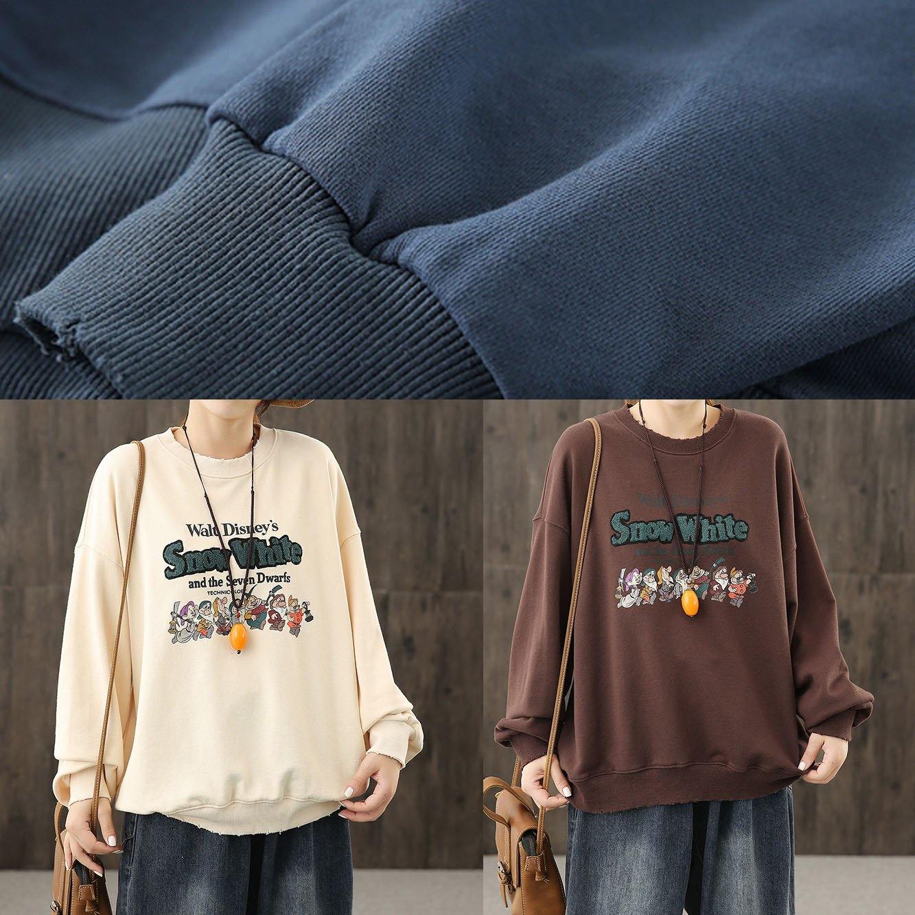 Bohemian o neck top silhouette Shape blue Cartoon print top