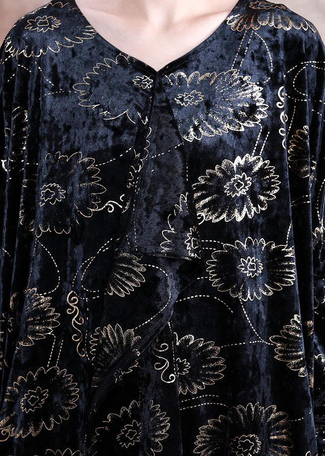 Prints Velour Dresses Work Black V Neck Kaftan Dress Fall