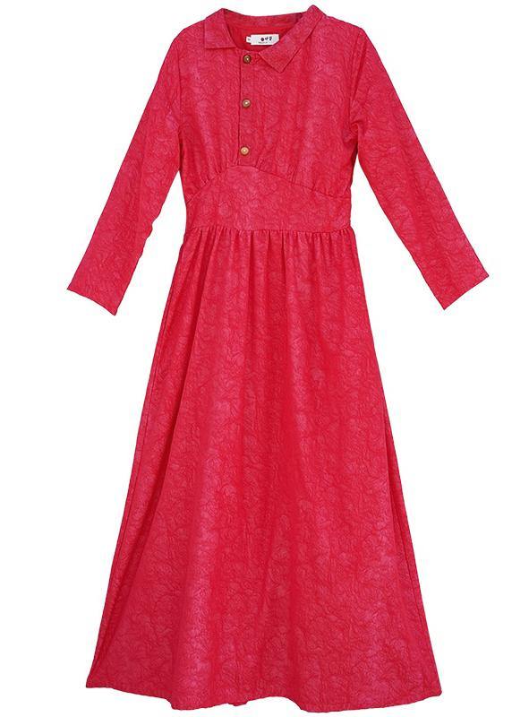 Red Jacquard Clothes for Lapel Patchwork Dresses Spring Dresses