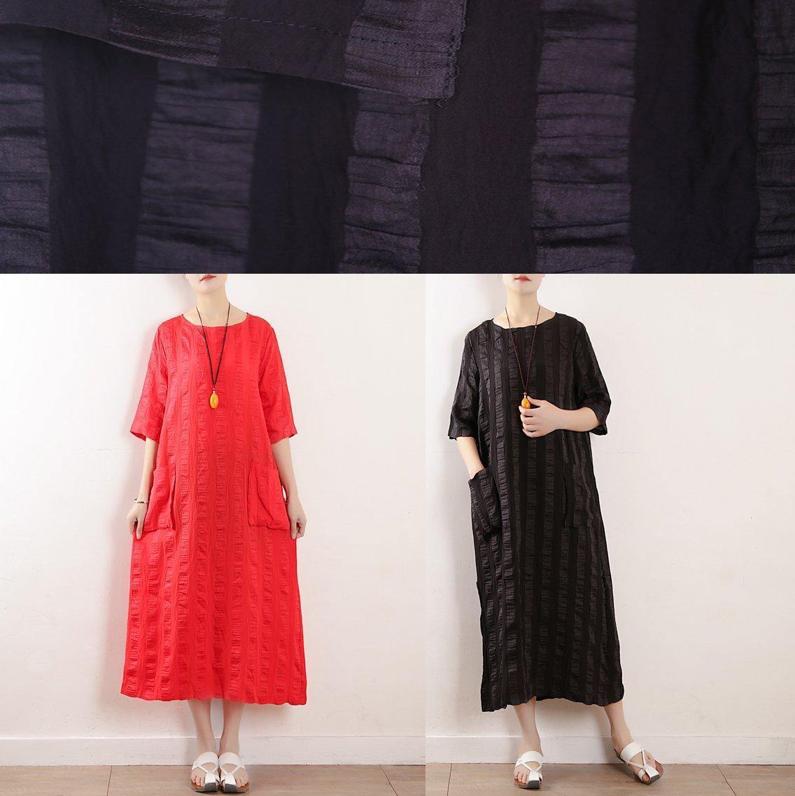 Red O Neck Linen Clothes for Half Sleeve Kaftan Summer Dress