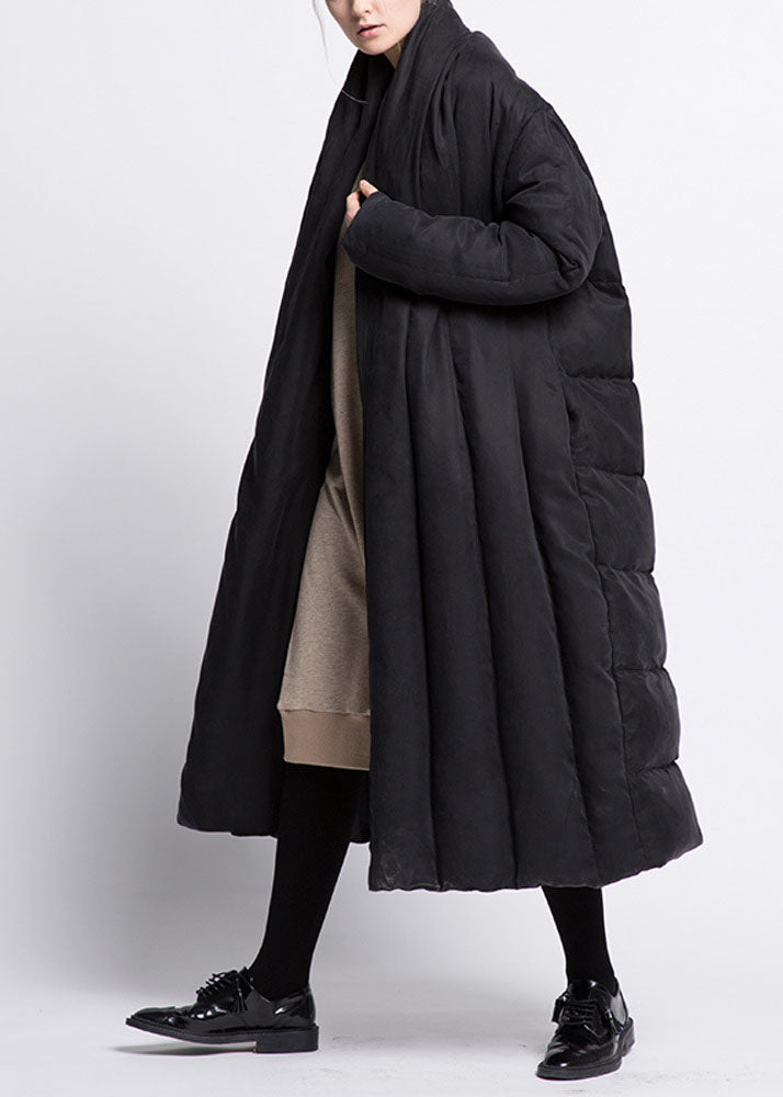 Black Bow Pockets Thick Loose Winter Duck Down Coat