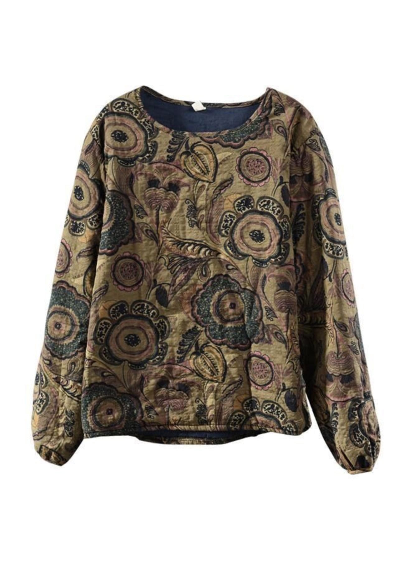 Coffee O Neck Print Fine Cotton Filled Pullover Sweatshirt Spring