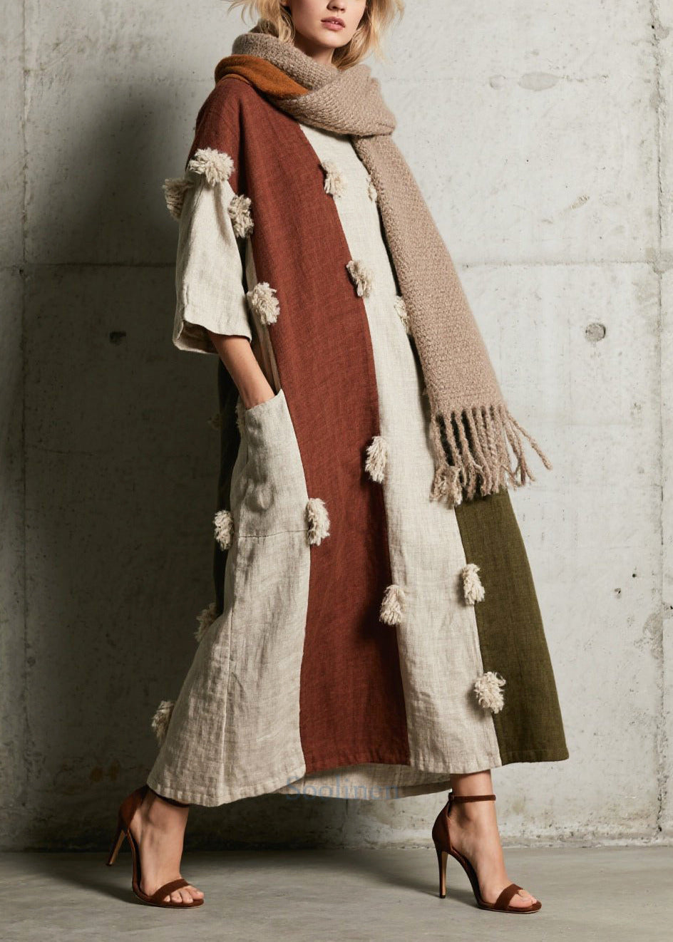 Colorblock Oversized Patchwork Faux Fur Vacation Dresses Summer