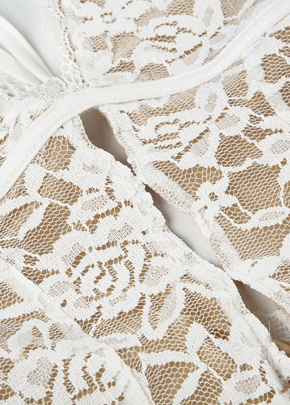 White V Neck Hollow Out Lace Ankle Dress Sleeveless