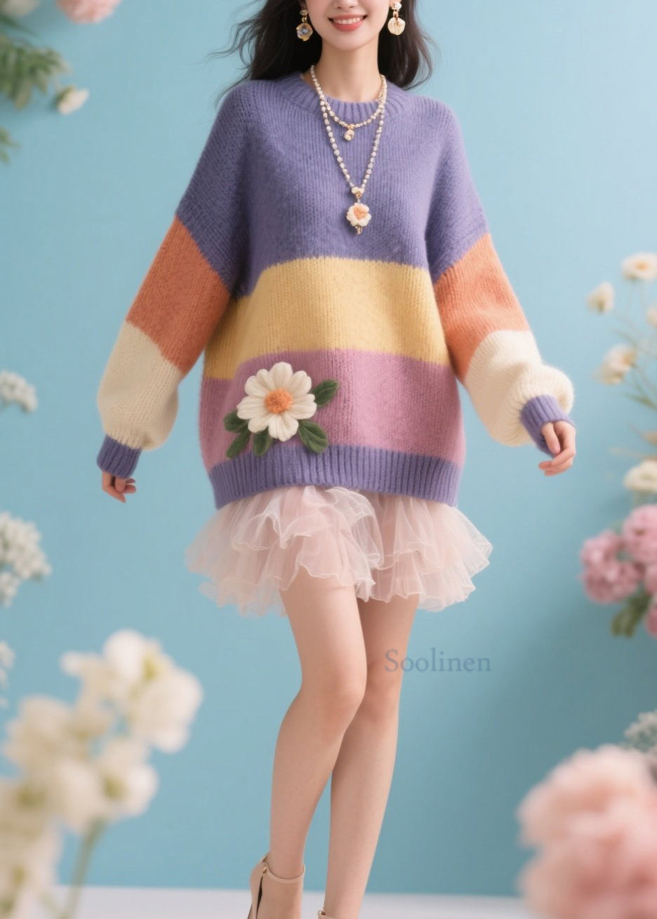 Boutique Colorblock O Neck Knit Sweaters Fall