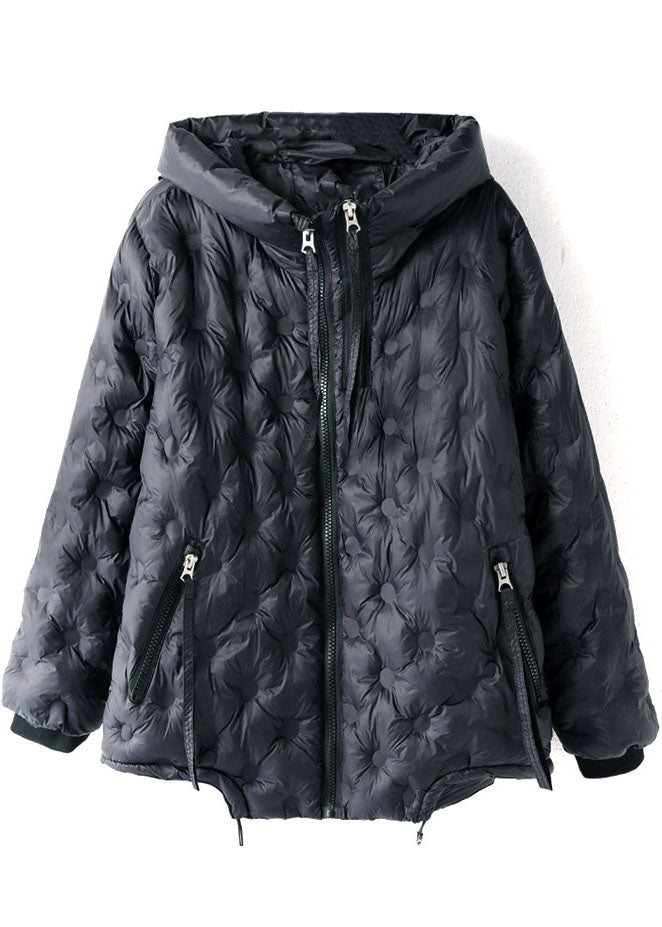 Boutique Khaki Hooded Drawstring Zippered Duck Down Puffer Jacket in Winter
