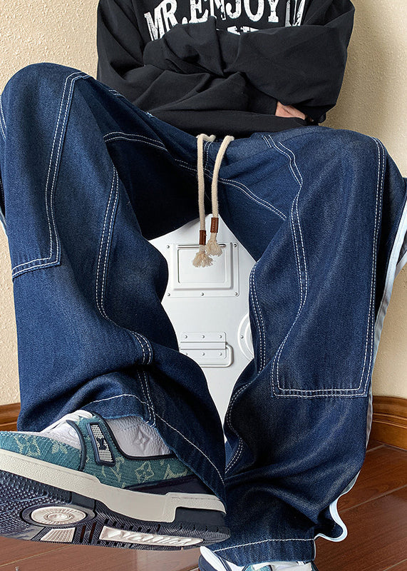 Boutique Navy Oversized Patchwork Denim Pants Apparel Spring