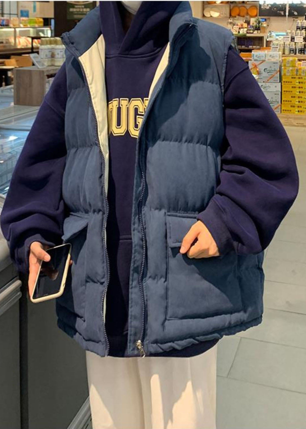 Boutique Navy Oversized Pockets Fine Cotton Filled Parkas Winter