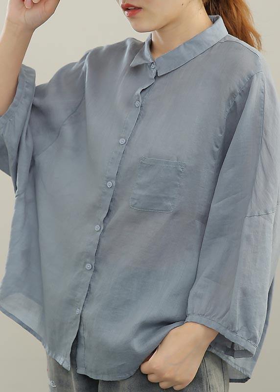 Boutique Orange Batwing Sleeve Peter Pan Collar Linen Blouse Tops Summer