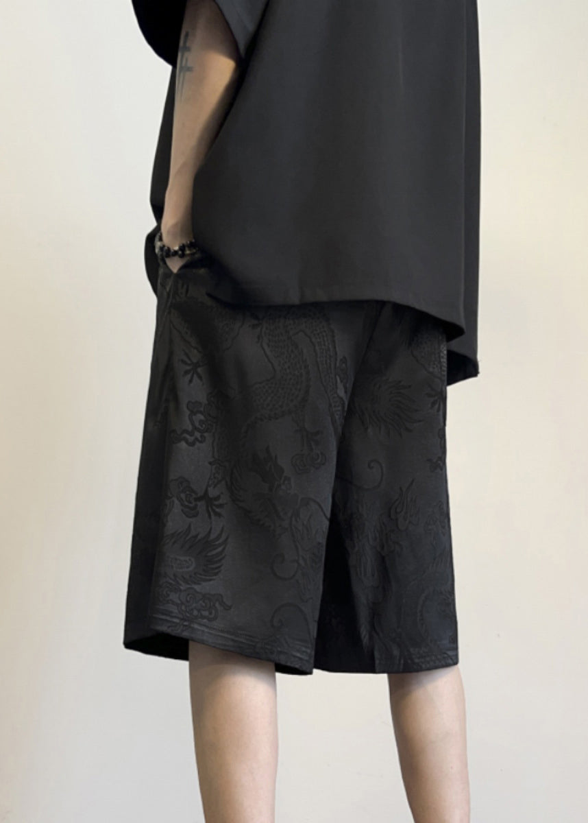 Boutique White Pockets Print Silk Beach Shorts Summer