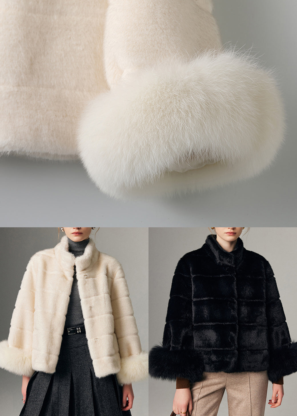 Boutique White Stand Collar Fox Fur Patchwork Mink Velvet Jacket Winter