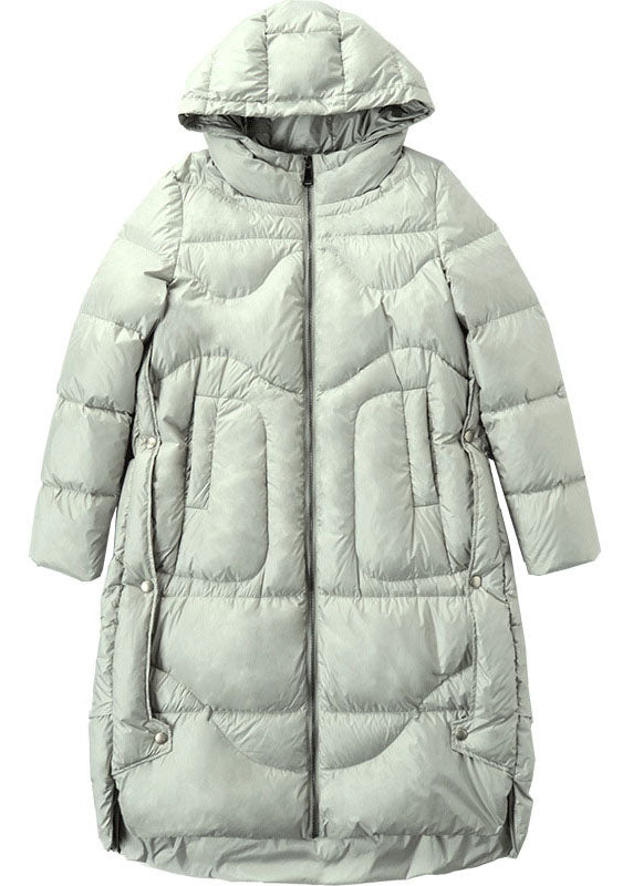Boutique Silver Green Hooded Low High Design Loose Winter Blended Fabric Coats