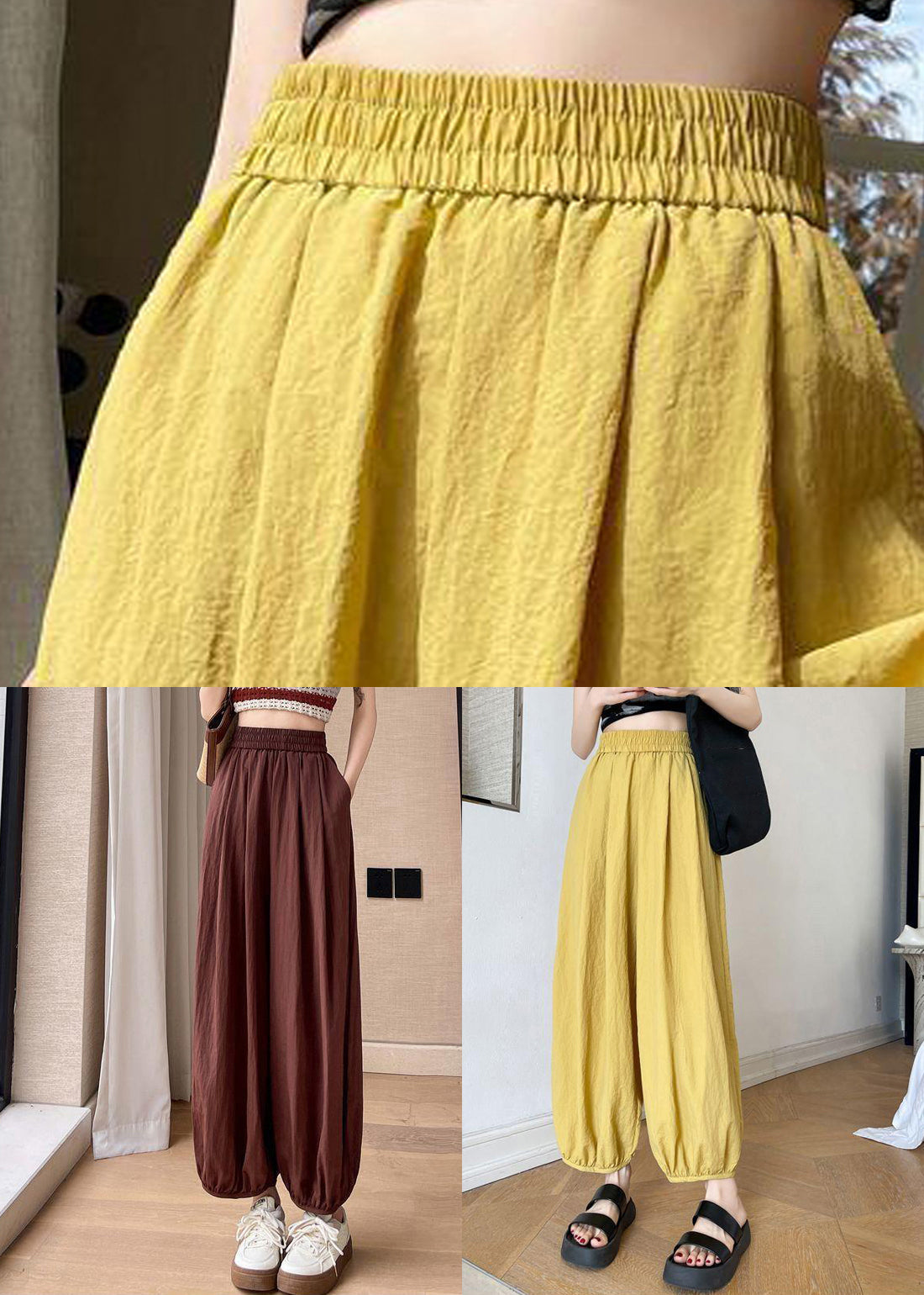 Brick Red Pockets Cotton Summer Crop Pants Elastic Waist