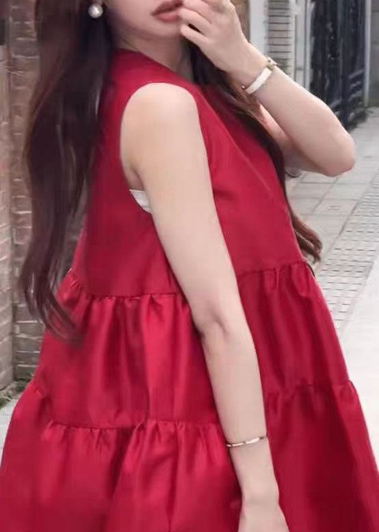 Brief Red Patchwork O-neck Mid Dresses Summer