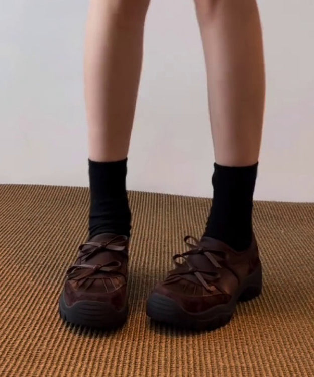 Brown Faux Leather Loafers for Splicing Bow