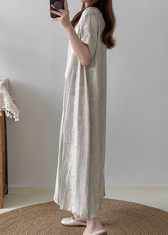 Apricot Asymmetrical Jacquard Cotton Long Dresses Summer