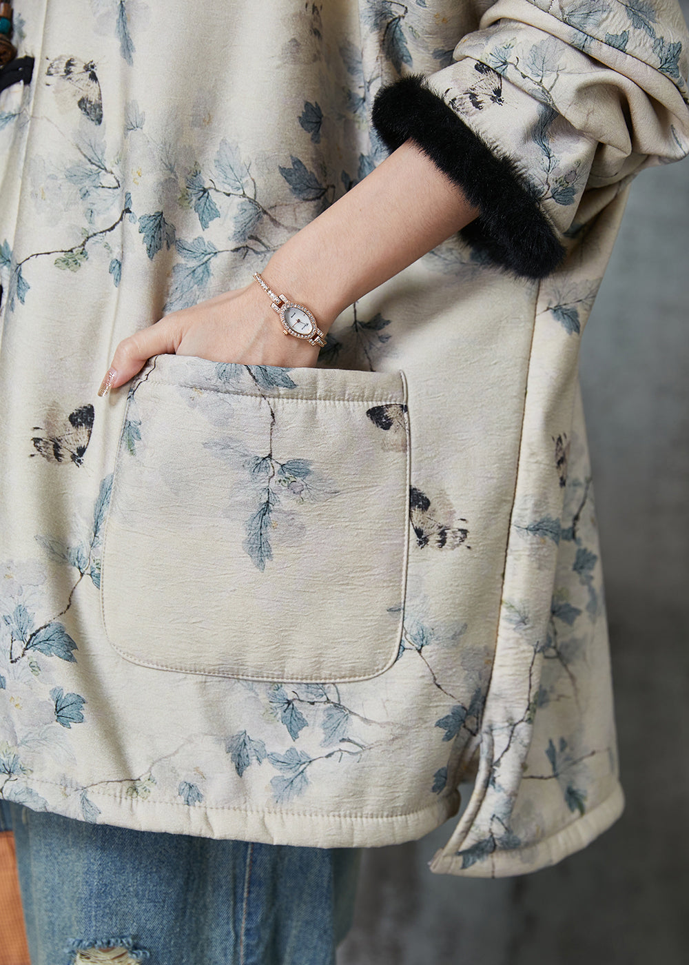 Apricot Oversized Print Warm Fleece Coat Outwear Spring