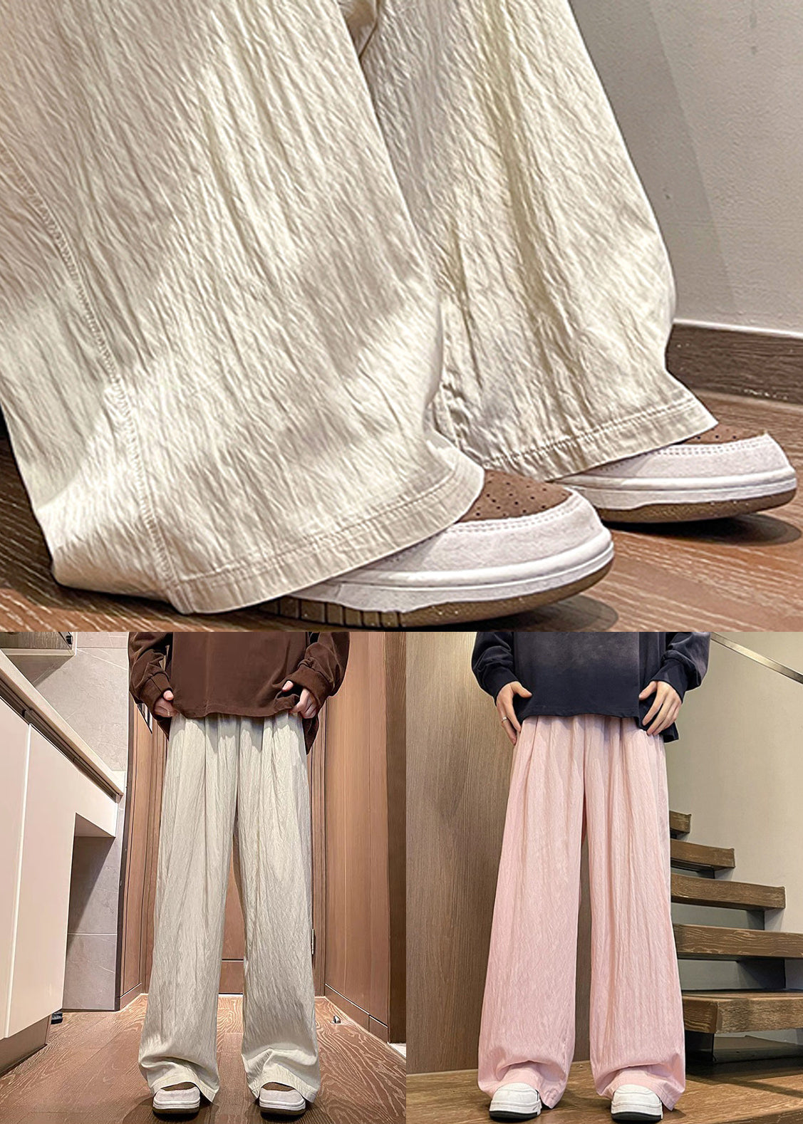 Apricot Pockets Ice Silk Pants Summer
