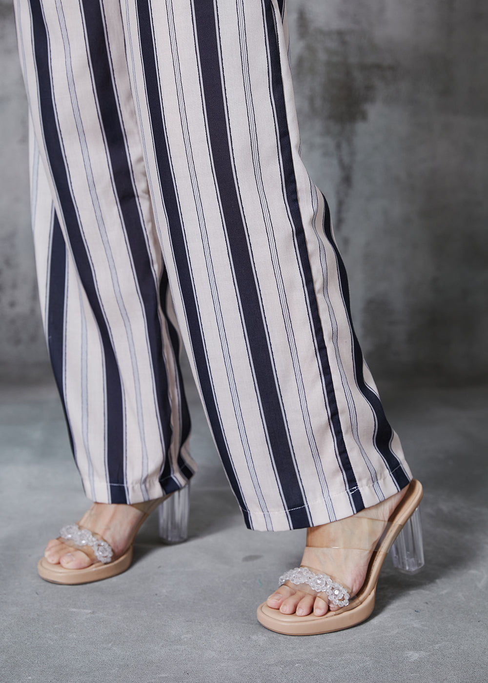 Apricot Striped Cotton Straight Pants Spring