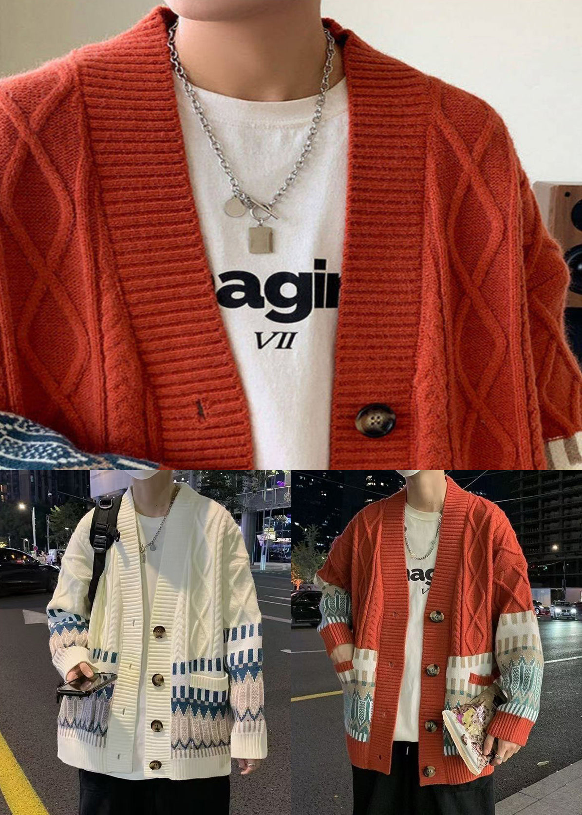 Beige Button Pockets Knitted Cotton Coats Winter