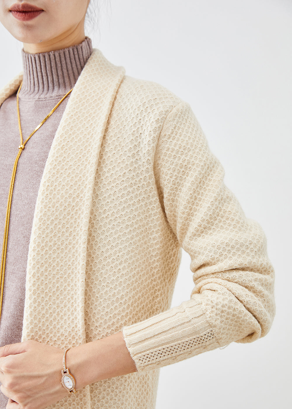 Beige Oversized Cashmere Knit Long Cardigans Fall