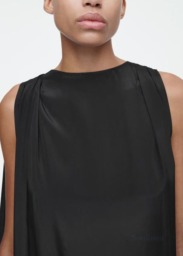 Black Asymmetrical Silk Party Dresses Sleeveless