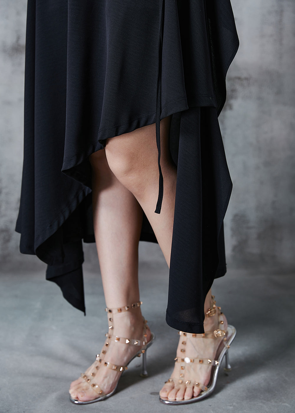 Black Asymmetrical Silm Fit Chiffon Skirt Summer