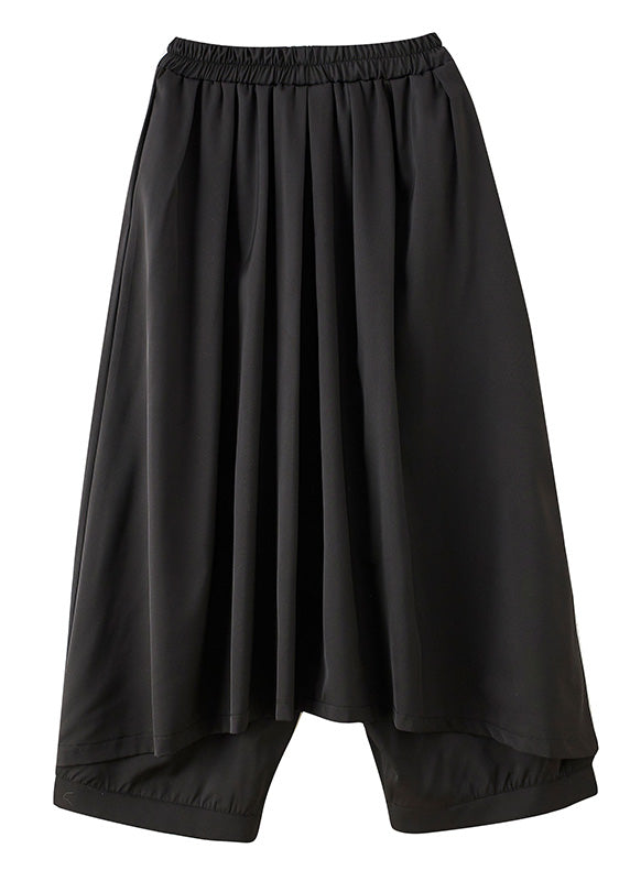 Black Elastic Waist Pockets Wide Leg Pants Skirt Summer